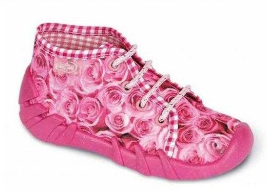 Befado dívčí plátěnky, bačkůrky 130P020 růžové s růžičkami